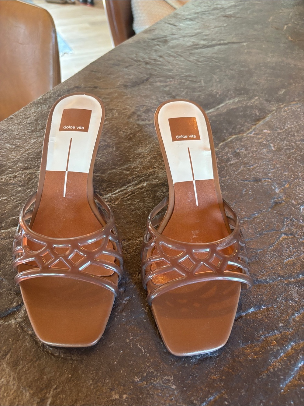 Dolce Vita Brown Lattice Slide Sandals